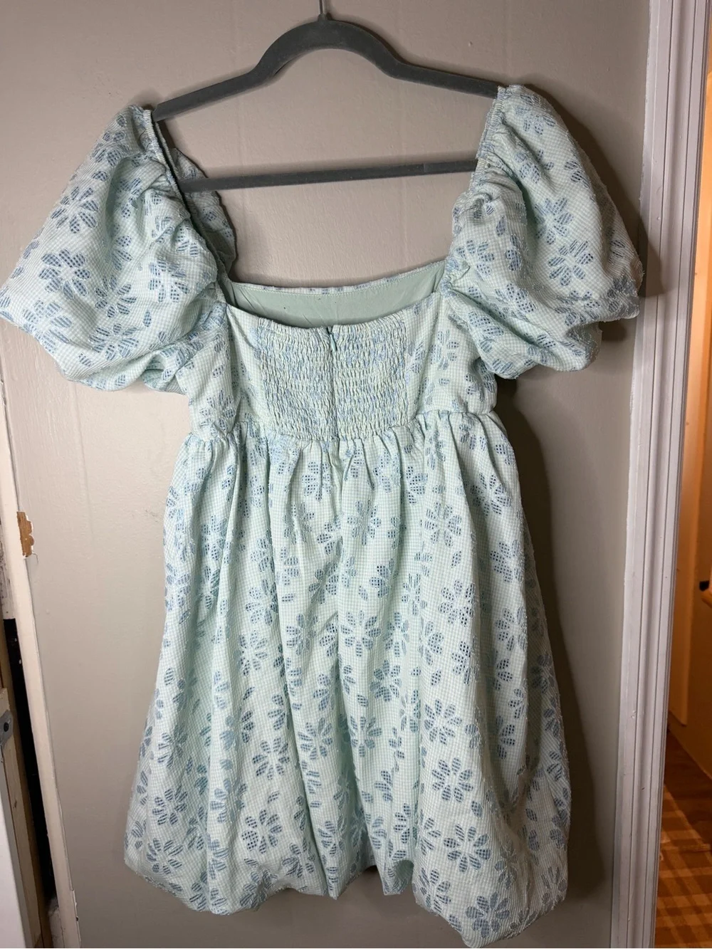 Storia Mini Mint Green Gingham Pattern Square Neck Babydoll Dress Size Small
